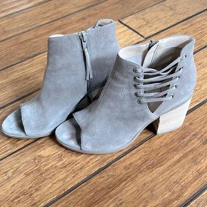 EUC suede peep toe booties size 9